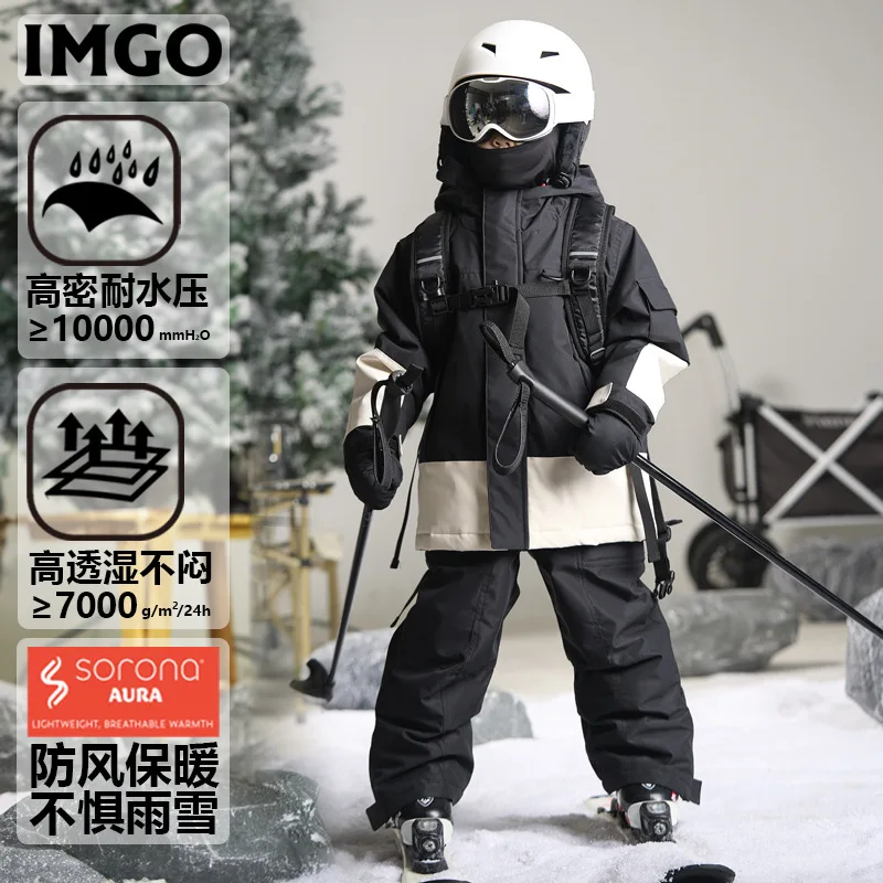 IMGO -30 Children's Ski Suit 10K Waterproof Windproof Thick Warm Snowboard Clothing Kid's Winter Outdoor Snow Wear Girls Boys