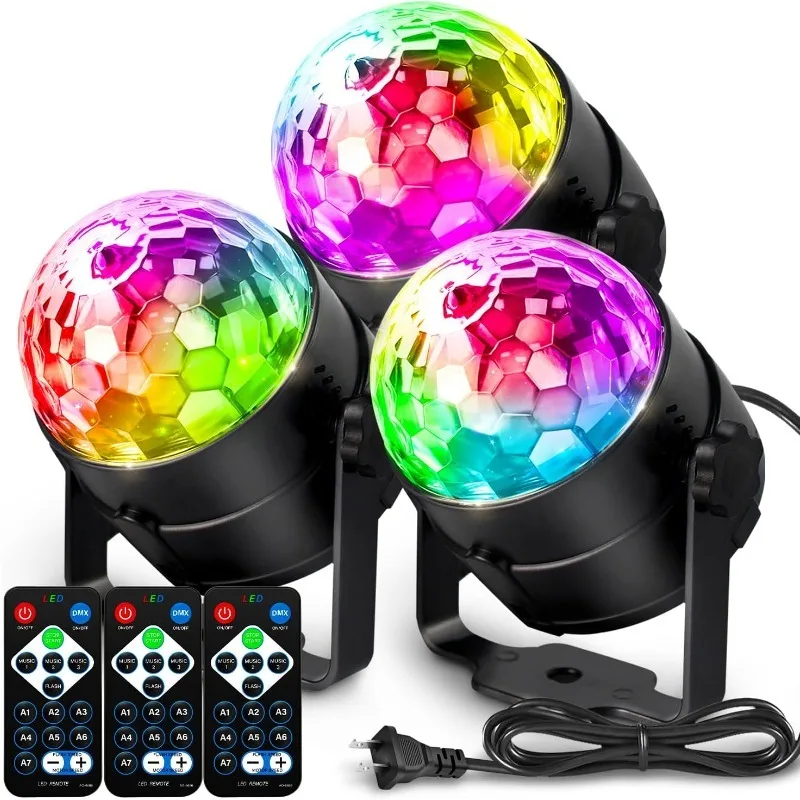 

[3-упаковка] Disco Ball DJ Party Lights Sound Activated с дистанционным управлением, стробоскопическая лампа, 7 режимов, сценический светильник для домашней комнаты, танцевальная часть