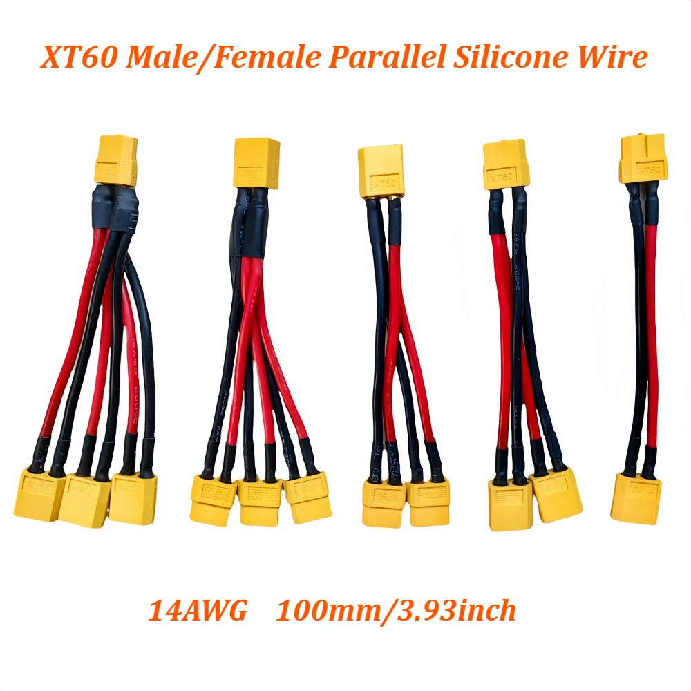 XT60 Parallel Battery Connector 3-Way 14AWG Silicone Wire Male/Female Dual Extension Y Splitter 100mm for Battery Charger Motor