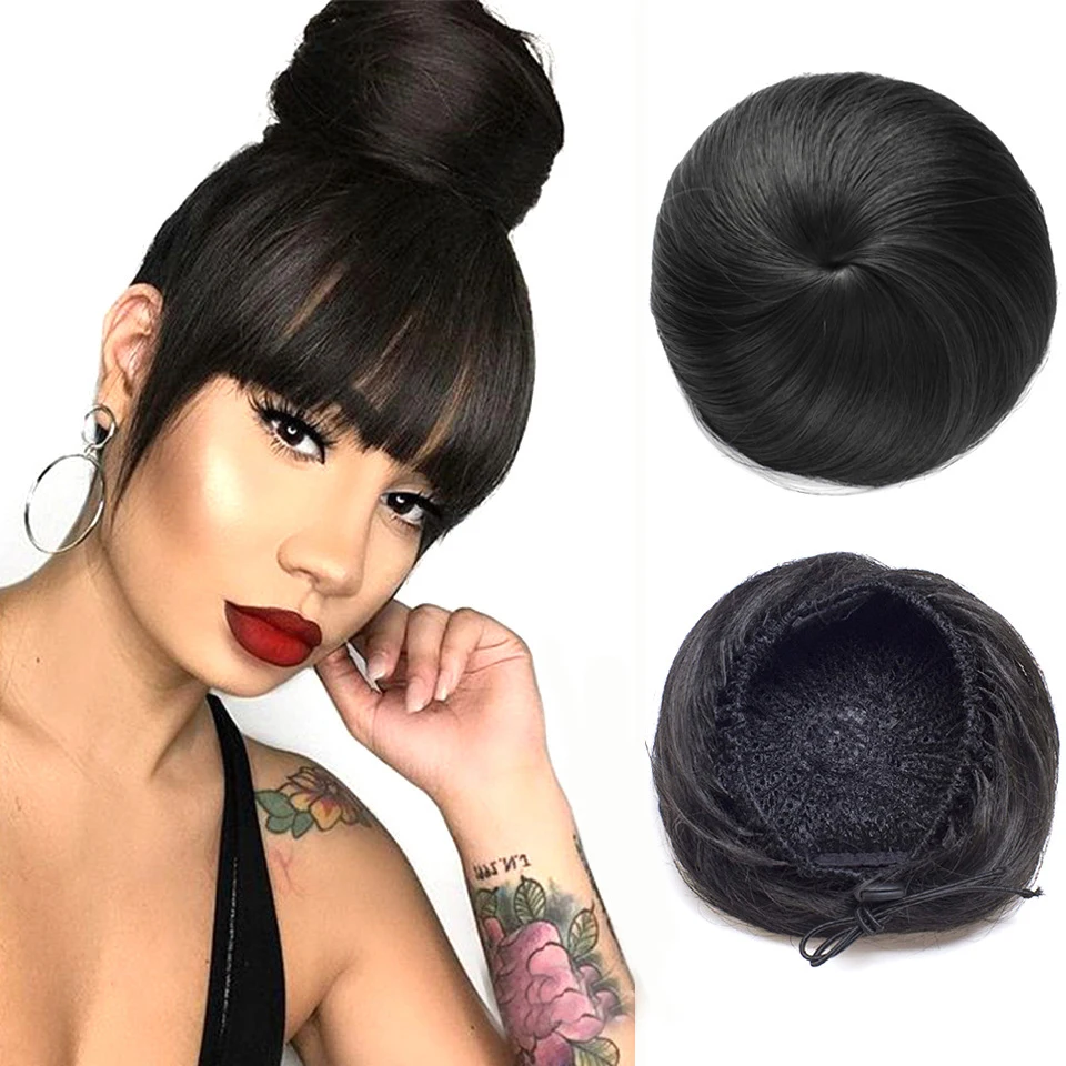 Adjustable Synthetic  Hair Scrunchie Straight Chignons Hair Bun Straight Drawstring Hair Ponytails Extensions