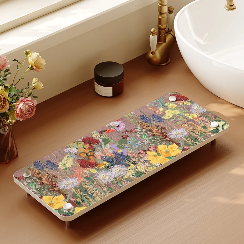 

Aae Mud Painting Flower Batoom Vani elf Storage Organizer Sink Mat High-End Feeling Toiletry Accories Ra Holder
