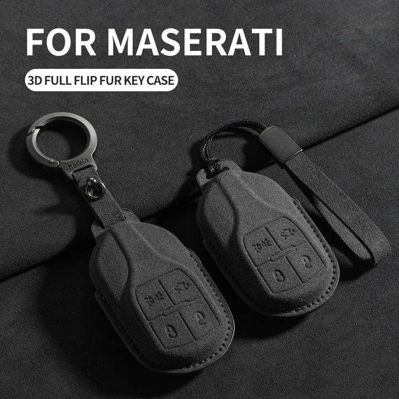 Wildleder-Autoschlüsselhülle für Maserati Ghibli President Grecale Levante GranTurismo Quattroporte GranCabrio MC2 Autoschlüsselschutz