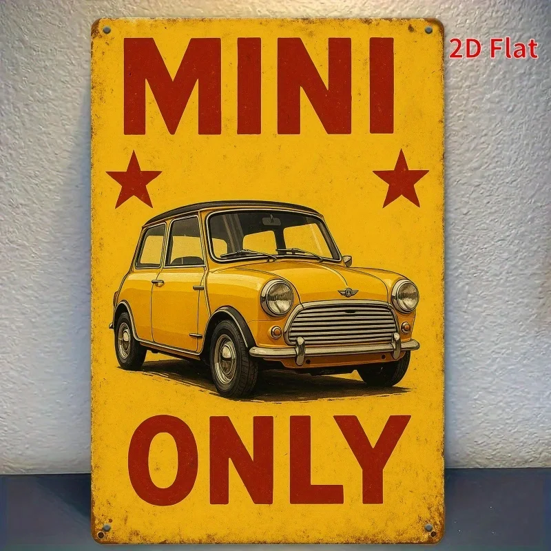 1pc Vintage Mini Car Metal Wall Sign - Retro Tin Logo Art with Bold Red Lettering & Stars, Rustic Iron Home Decor for Car Decor