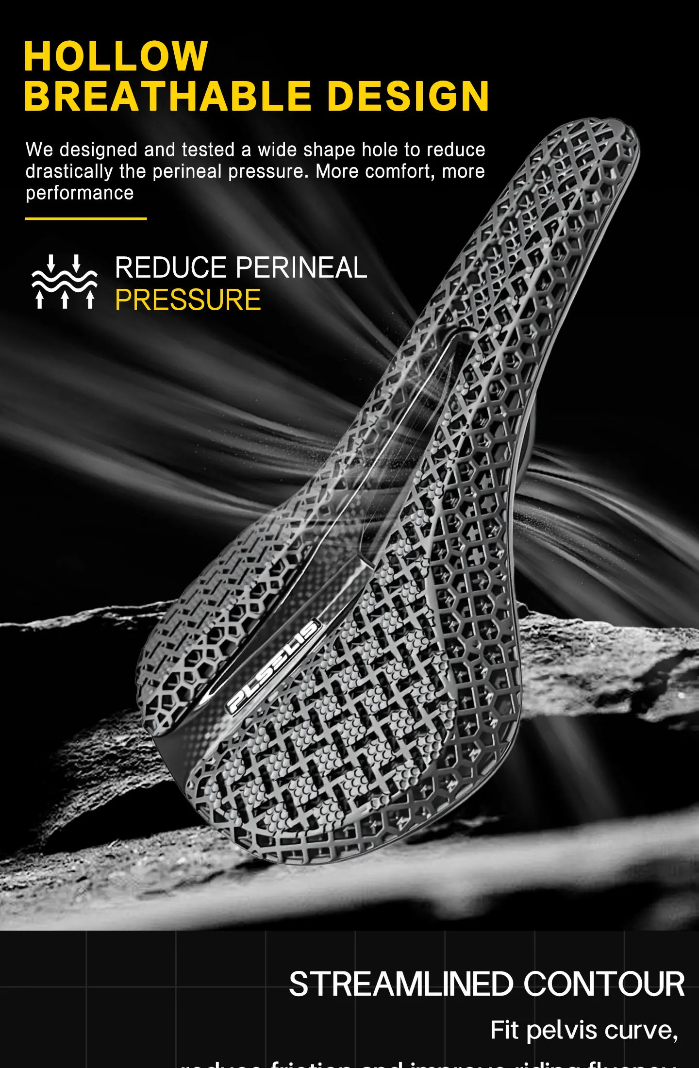 Plselis Vollcarbon-Sitzkissen, 3D-gedrucktes Sitzkissen, Rennrad-Sitzkissen, Fahrrad-Sitzkissen, Ergonomie – Detail 4