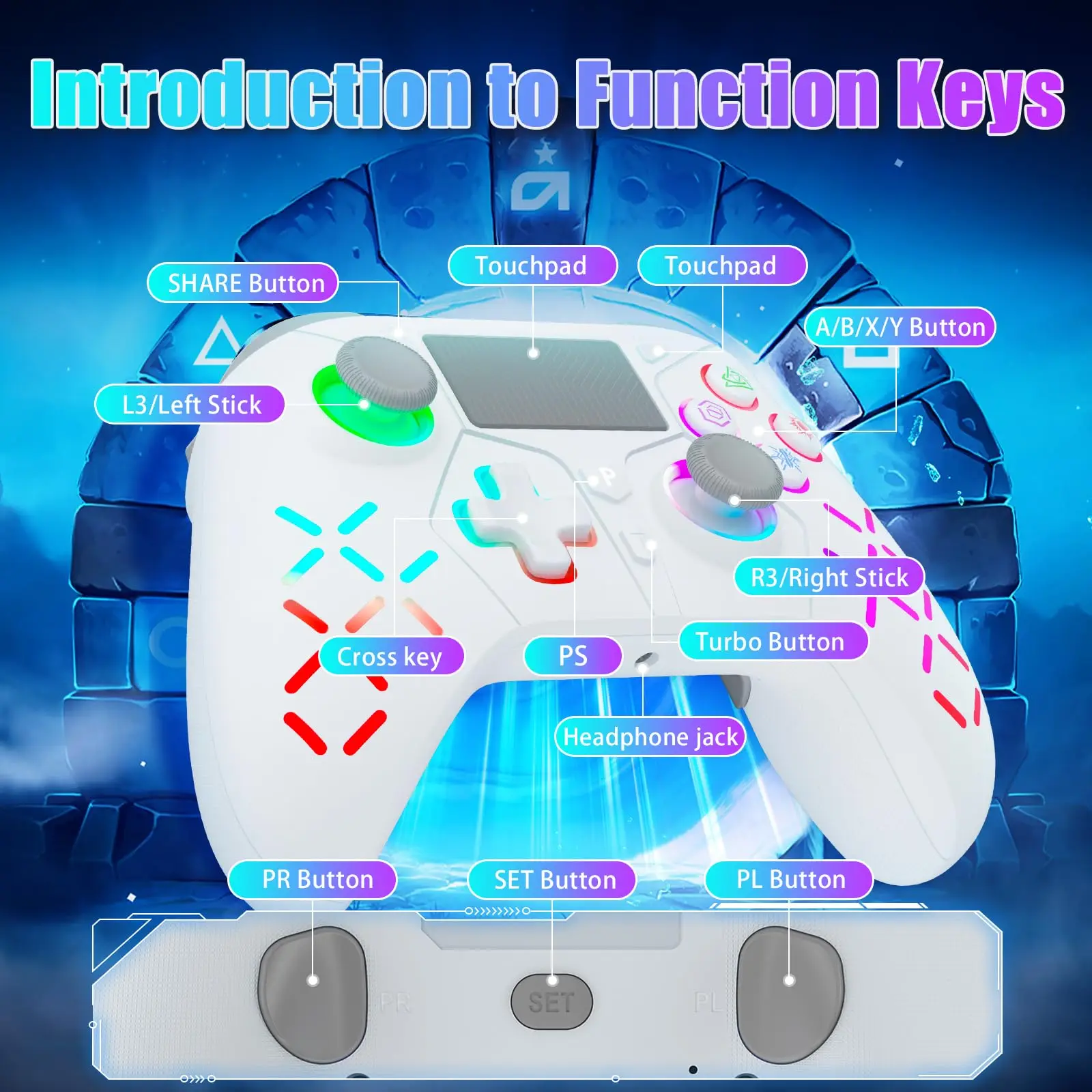 وحدة تحكم Bonadget اللاسلكية لوحدة تحكم Gamepad Ps5/Pc مع وظيفة برمجة الاهتزاز ذات الإحساس المزدوج Turbo