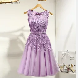 Reject Return J160 Purple Lilac Short Bridesmaid Dresses With Beads Tulle Lace Homecoming Gown Girl Women Event Prom Dress