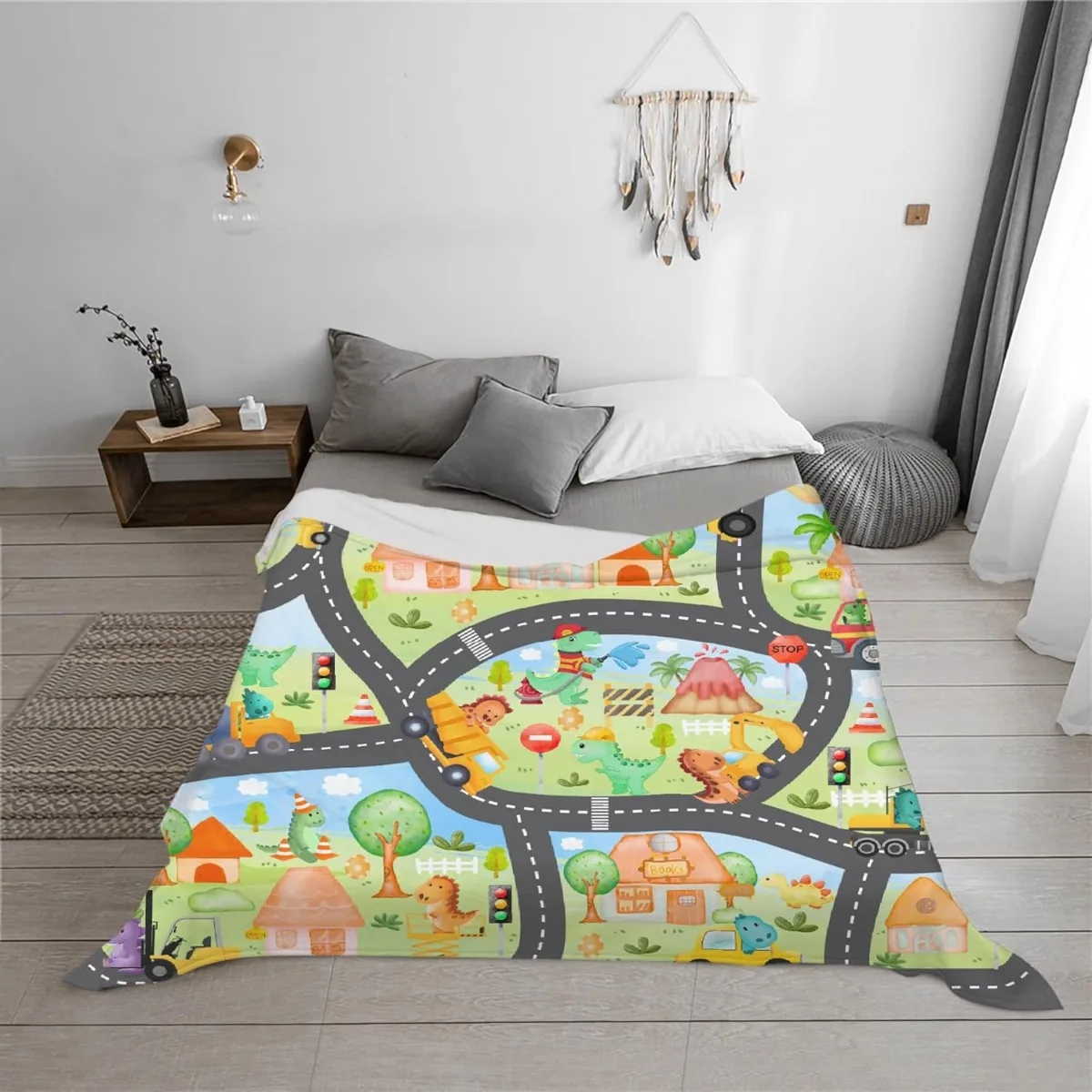 Learn The Alphabet, Farm Map Throw Blanket Bedding Super Soft Warm Flannel Blankets for Kids  Bedroom Living Room Sofa