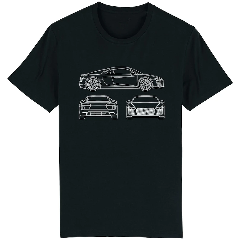 2024 summer men's fashion print audis R8 t-shirt cotton black classic ladies gift short sleeve