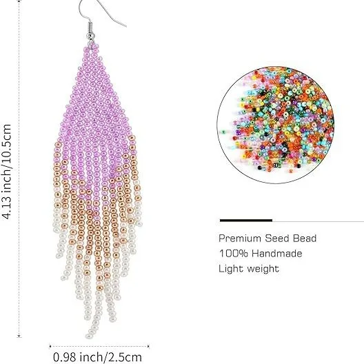 Beaded earrings Tassel Gradient Swallow tail Design Originality Hand knitting Bohemia Alloy Tide Simple Rice bead earrings