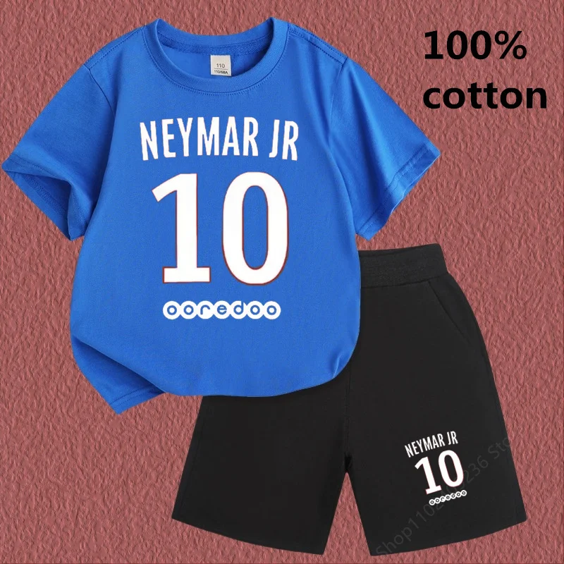 Refreshing Boys Girls Suit  Summer  Hot Selling Round Neck Short Sleeve Shirt 100% Cotton  Neymar  Children\'s T-Shirt 2024 New