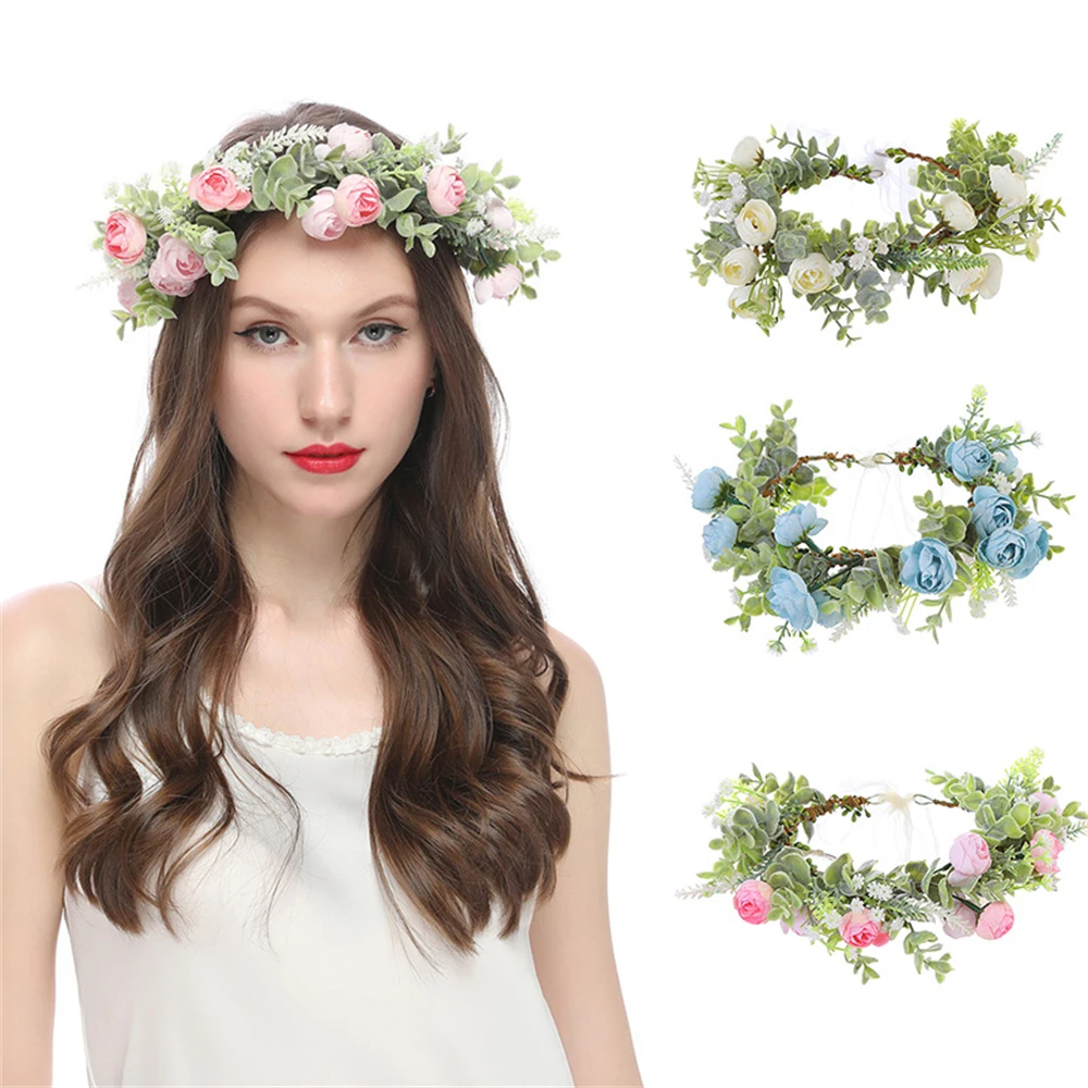 Simulation Flower Crown for Hair Headband Flowers Crown for Women Ladies Wedding Wreath Party Garland Boho Hair Accessories Girl