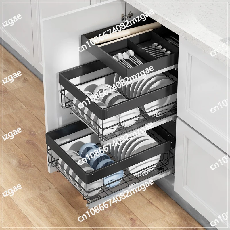 

Kitchen Cabinet Stainless Steel Dish Basket Small Size Double Drawer Type