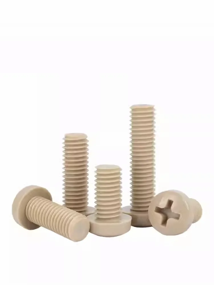 สกรูหัวกลมแบบ Phillips ขนาด M1.2 M1.4 M1.6 M2 M2.5 M3 M4 M5 M6 M8 ผลิตจากพลาสติก Peek ทนความร้อน ทนกรด ทนด่าง