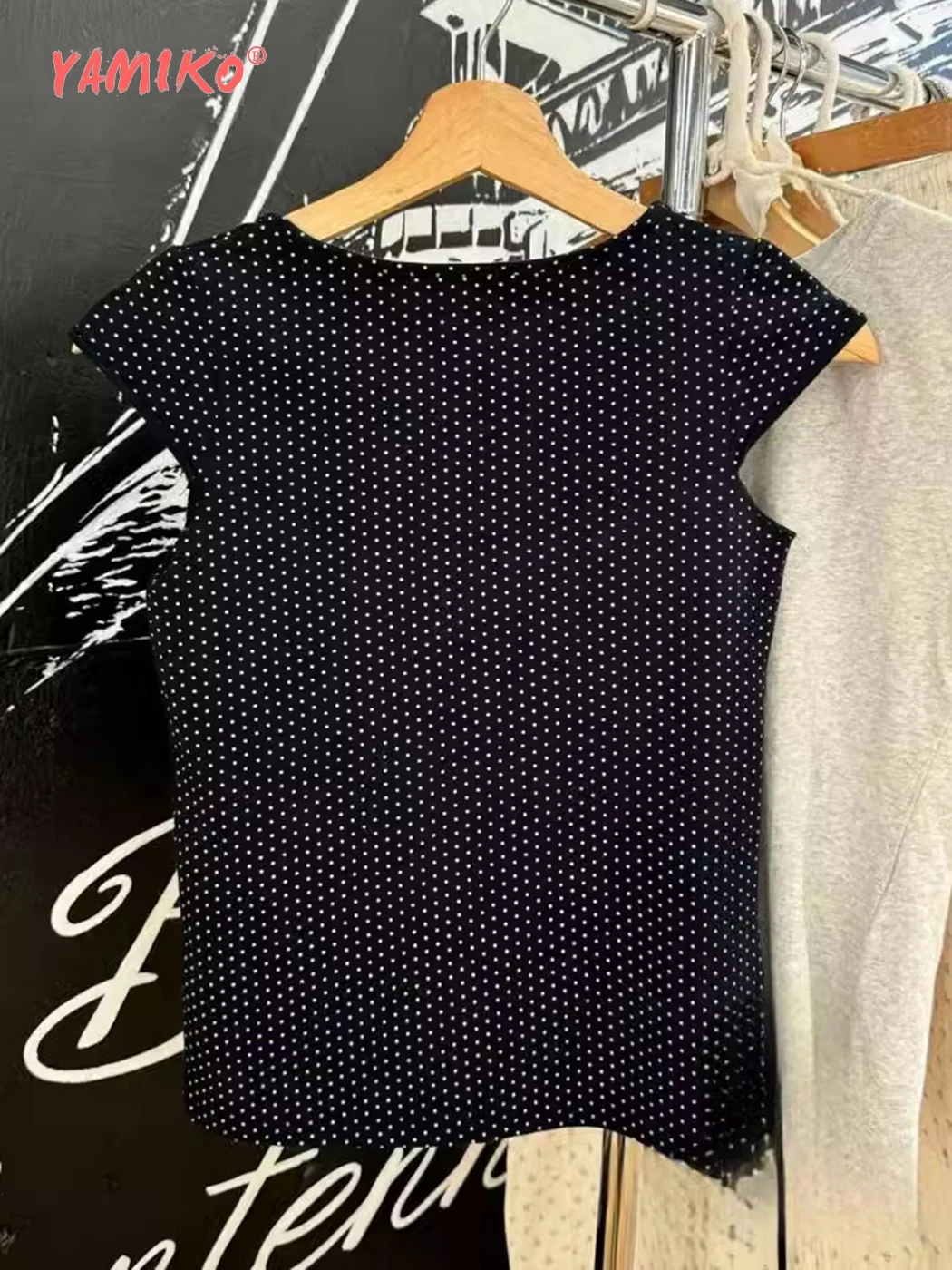 Polka Dot Square Neck T-Shirt Women Summer Trending Clothes Short Sleeve Tees Crop Tops Girls Youthful 2000s Y2K T-Shirts 2024