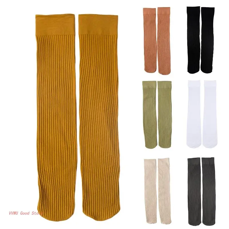 Women Spring Thin Compression Knee High Socks College Autumn Ribbed Plain Solid Color Circulation Support Long Tube Calf