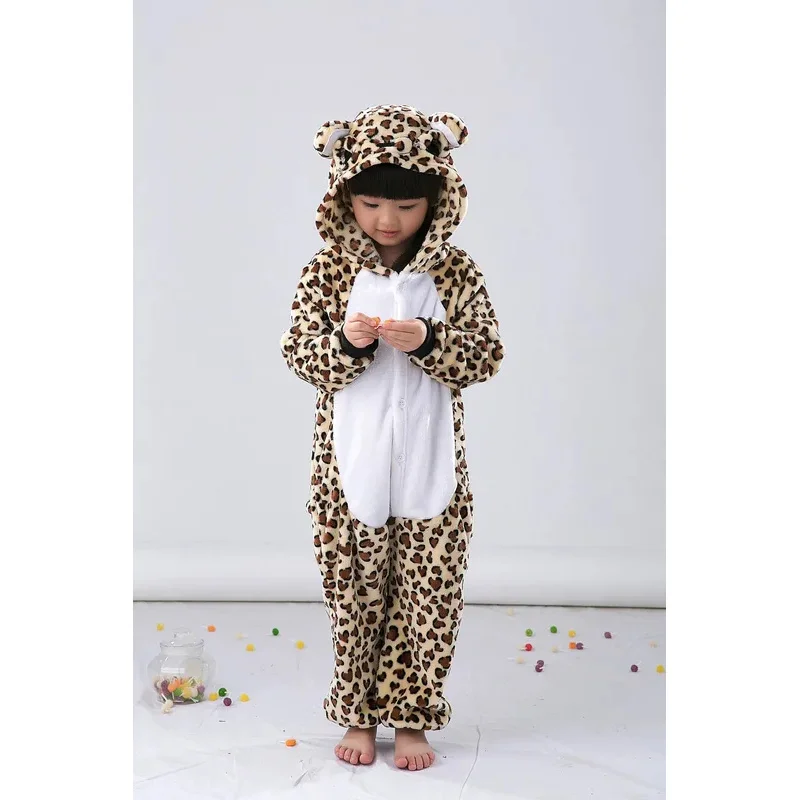 ss23Children 의류 레오파드 베어 동물 잠옷 코스프레 의상 남여 아동복 소년 소녀 플란넬 잠옷 Onesies Pyja
