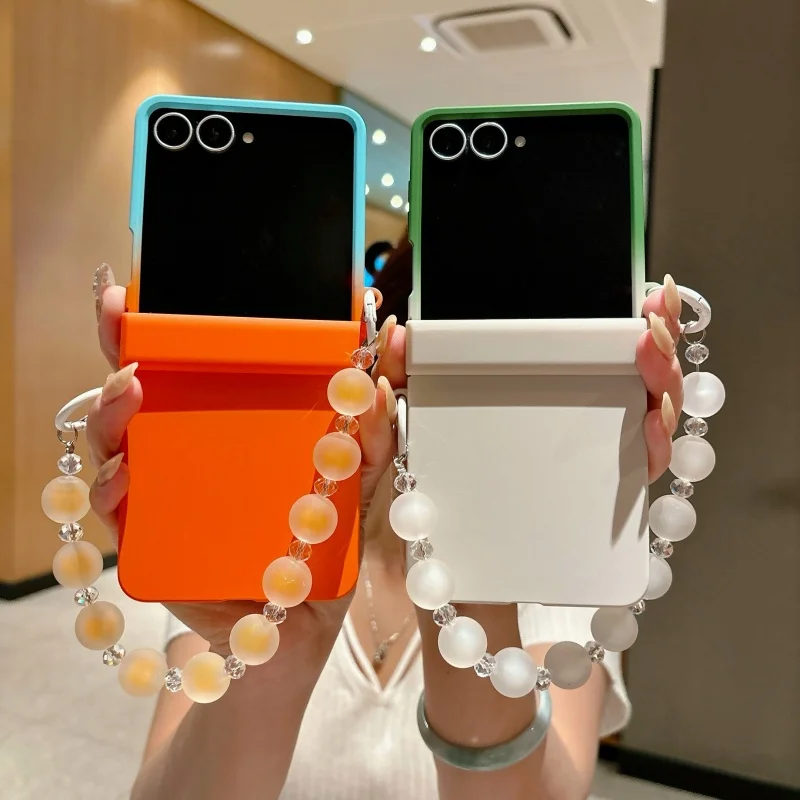 Fashion Collision Color Cute Phone Case For Samsung Galaxy Z Flip 8 7 6 5 4 Z Flip7 Flip6 Cover with Chain Hinge Cases Hard Capa