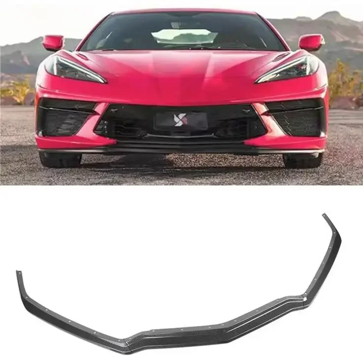 3pcs/set Replace Real Carbon Fiber Front Lip Splitters Bumper Flaps Spoiler Cover For Chevrolet Corvette C8 2020 2021 2022 2023