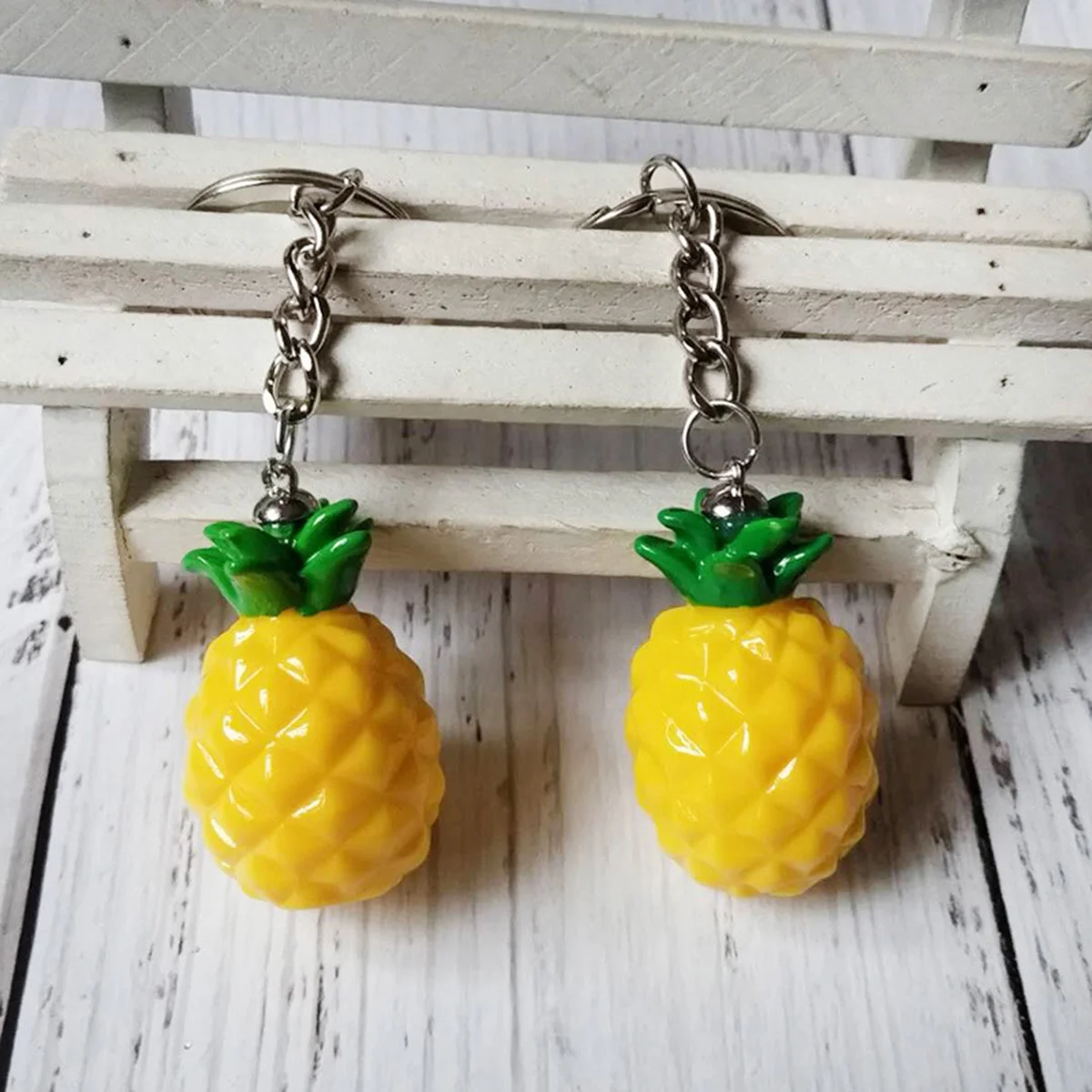 10pcs Lovely Fruit Key Chain Pendant Imitation Pineapple Decoration Resin Pendant (Yellow)