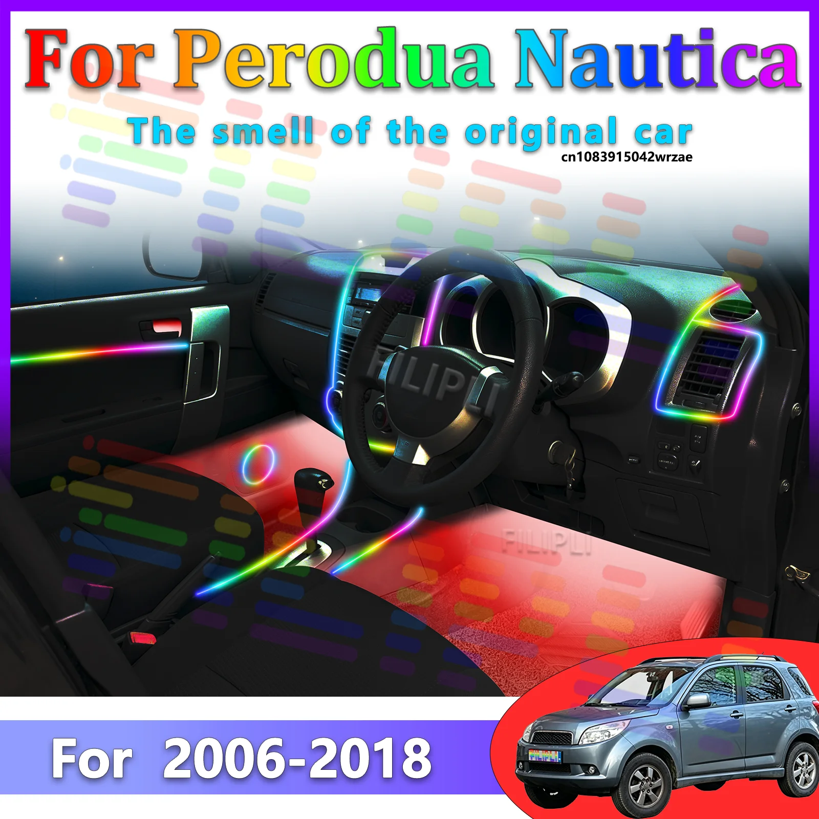 Для Perodua Nautica 2006-2018: 64-цветная RGB LED лента для подсветки салона с управлением через Bluetooth-приложение, эффект динамического свечения, декоративная лампа для автомобиля