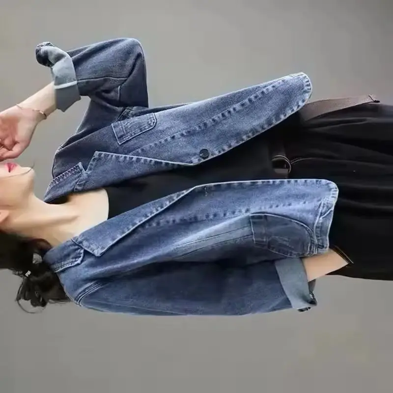 

Весенне-осенний новый джинсовый пиджак, женский литературный ретро корейский короткий ковбойский пальто, женские повседневные джинсы, пальто, женские топы