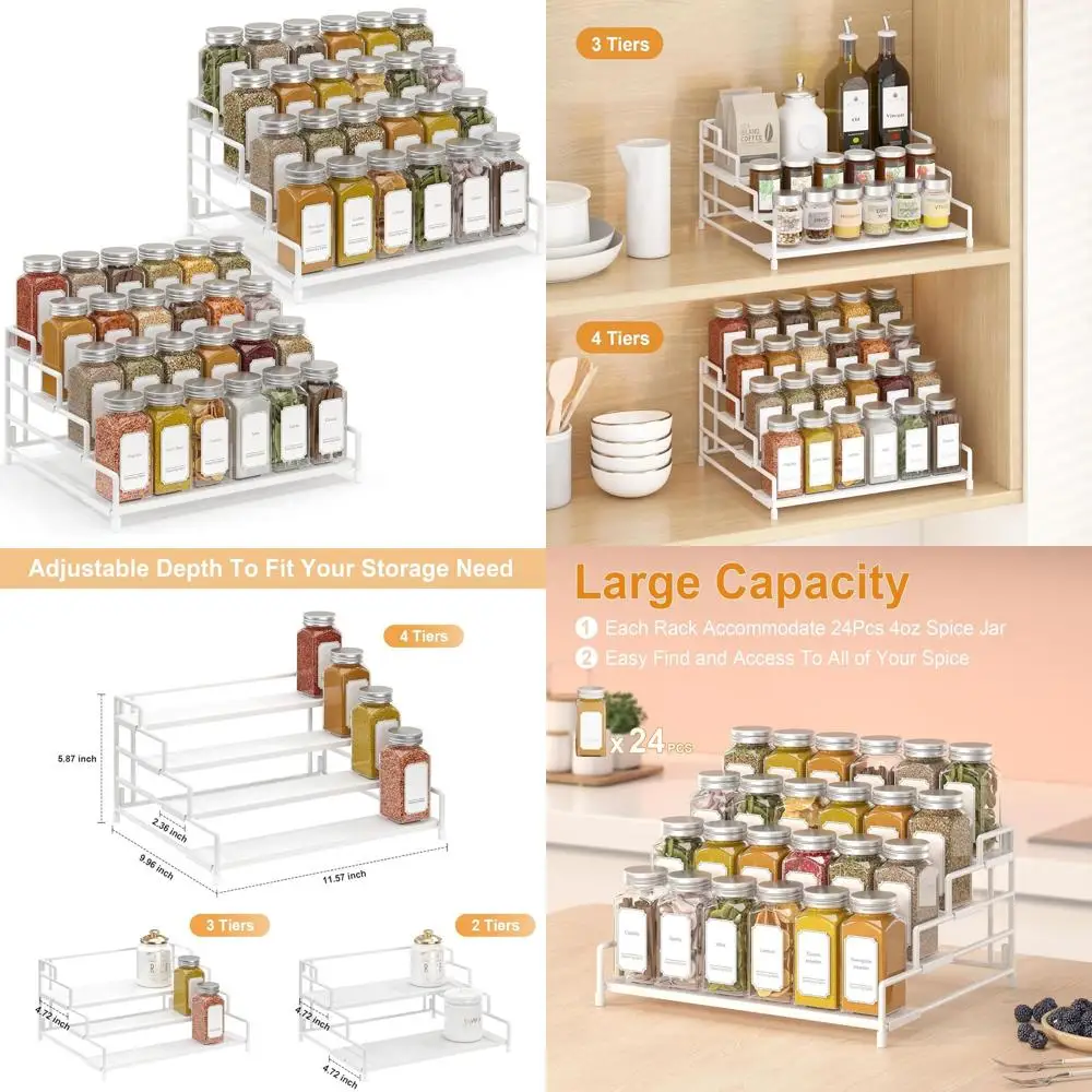 

Белый регулируемый металлический органайзер для специй из 2 шт. для шкафа, столешницы и кладовой