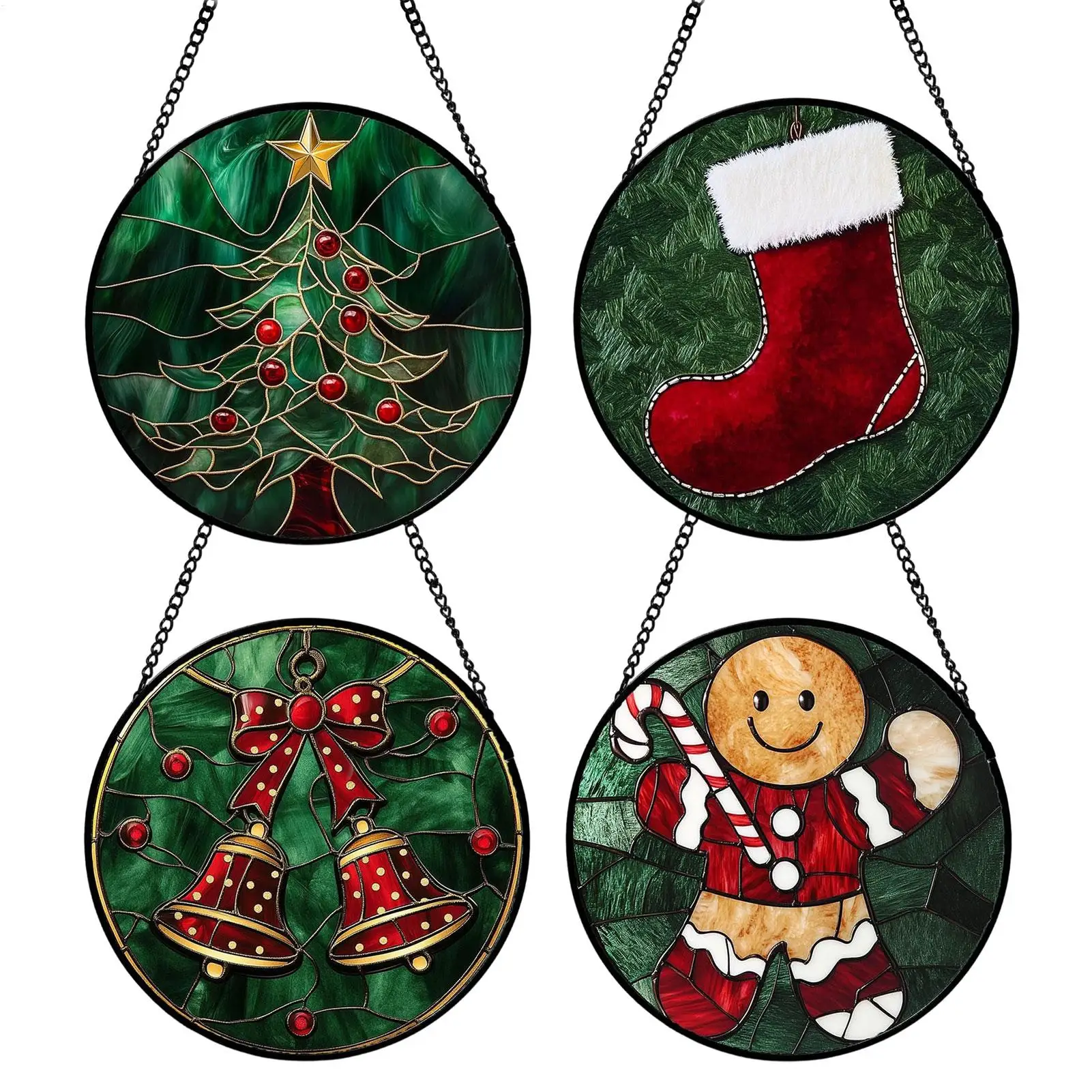 Christmas Sun Catchers Kit 4 pieces Acrylic Art Craft Ornaments Stained Glass Sun Catcher for Women Dad Mom Home Farmhouse