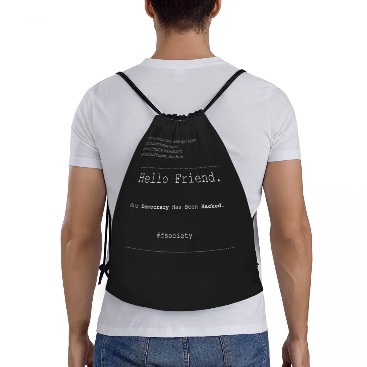 Mr Robot Hello Friend Fsociety Backpacks Portable Drawstring Bags Sundries Bag Book Bags for Man Woman Students