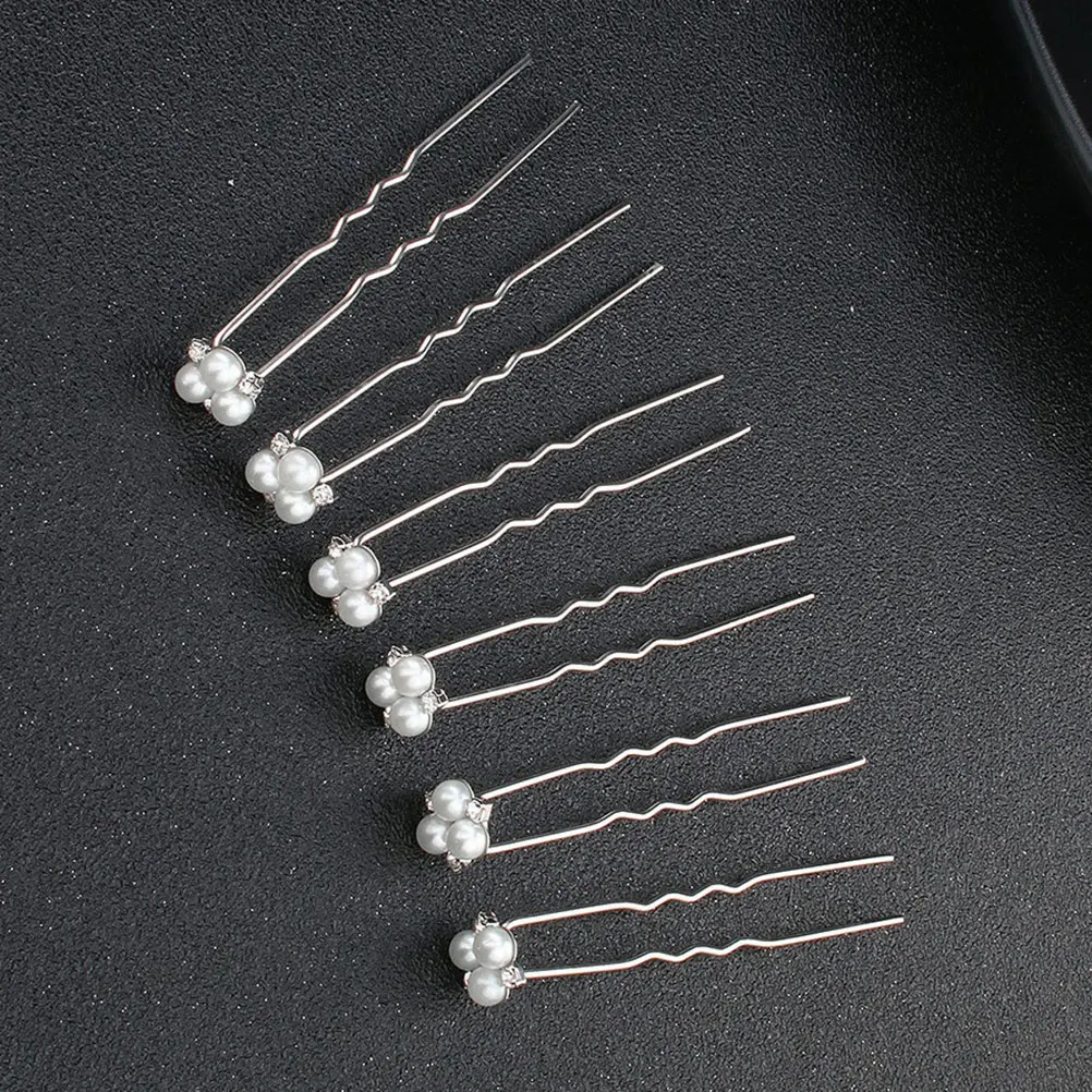 

6Pcs Rhinestone Set Durable Wedding Side Clip Accessories Gift Decorative Hairpin Women Hair Chopsticks U Shaped Pins
