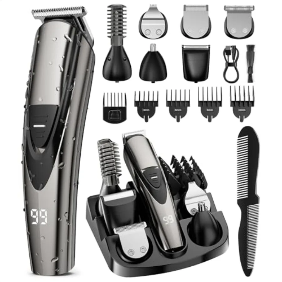 

Beard Trimmer for Men 17Pc Set Rechargeable Hair Clippers Kit with Safety Lock Mens Grooming Kit for Hair Beard Body Nose Gifts