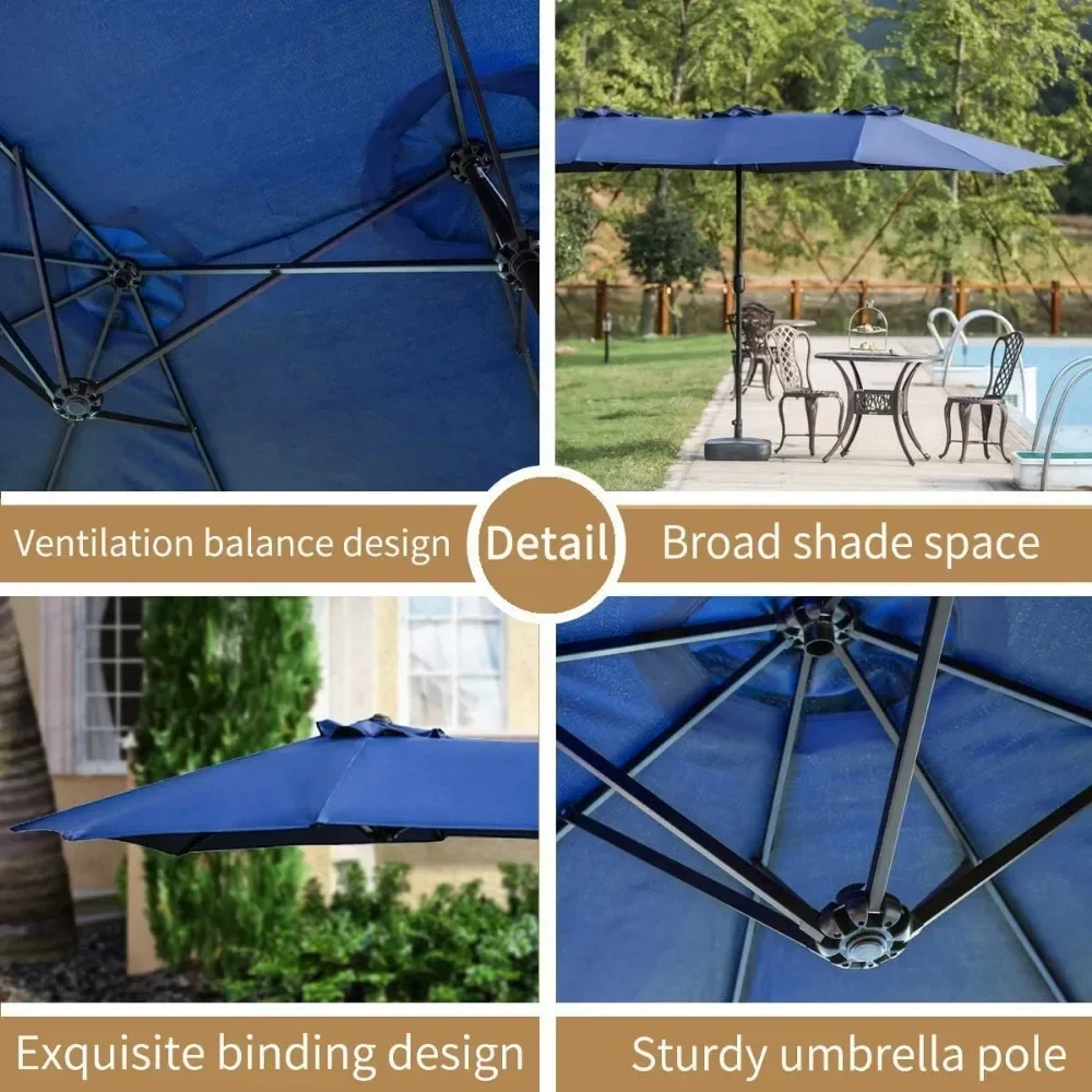 Grand parapluie de camping en aluminium avec manivelle, parapluies de jardin, bases de terrasse, extérieur, marché, couleurs multiples, fédération, 15x9