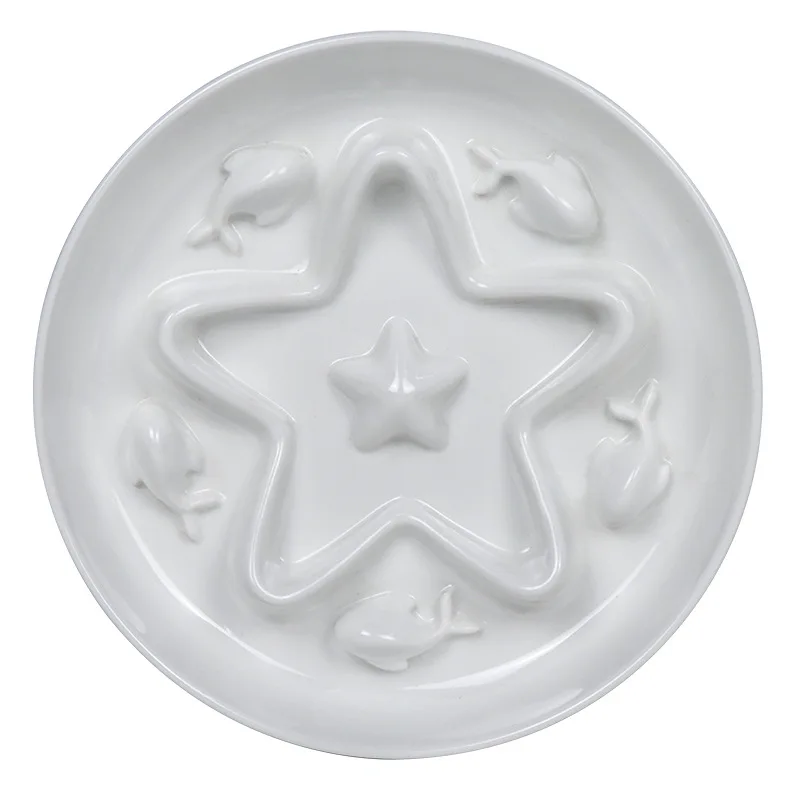 Star-Shaped Slow Feeder Cat Bowl, Anti Choking Fish Embossed Pet Slow Eating Dish