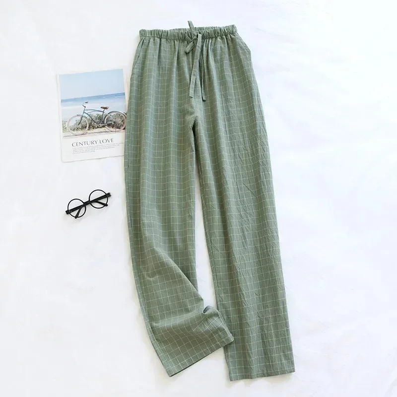 Men Pajama Pants Plaid Design Cotton Pajamas Long Trouser for Spring and Summer Thin Style Loose-Fitting Plus Size Men Pants