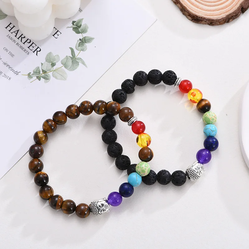 9 Color Rosary Prayer Beads Natural Lapis lazuli Imperial Jasper Religious 7 Chakra Yoga Buddha Head Bracelet Women Man