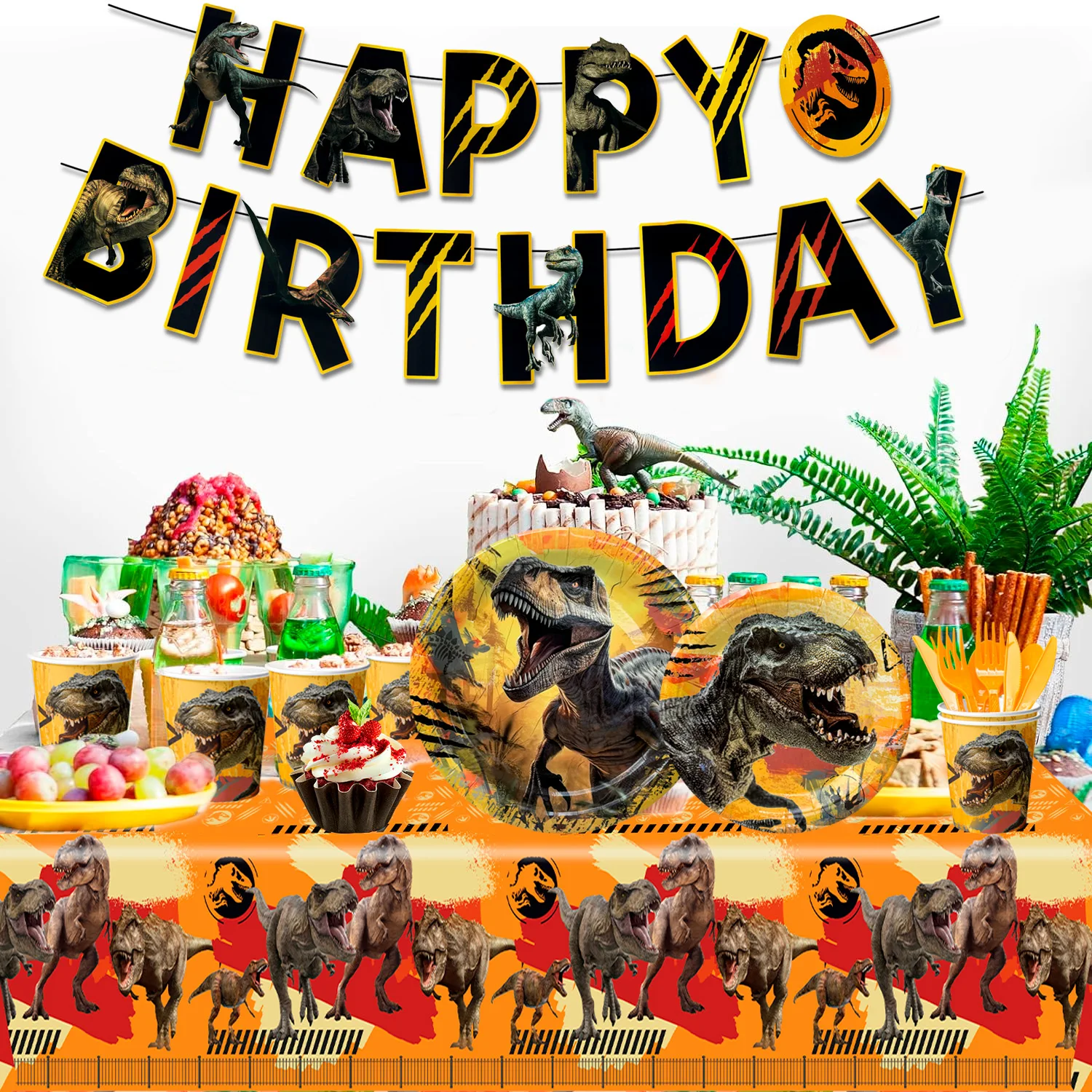 Jurassic World Birthday Decorations Tableware,127pcs Jurassic World Party Decorations Set - Party Plate CupsTablecloths etc