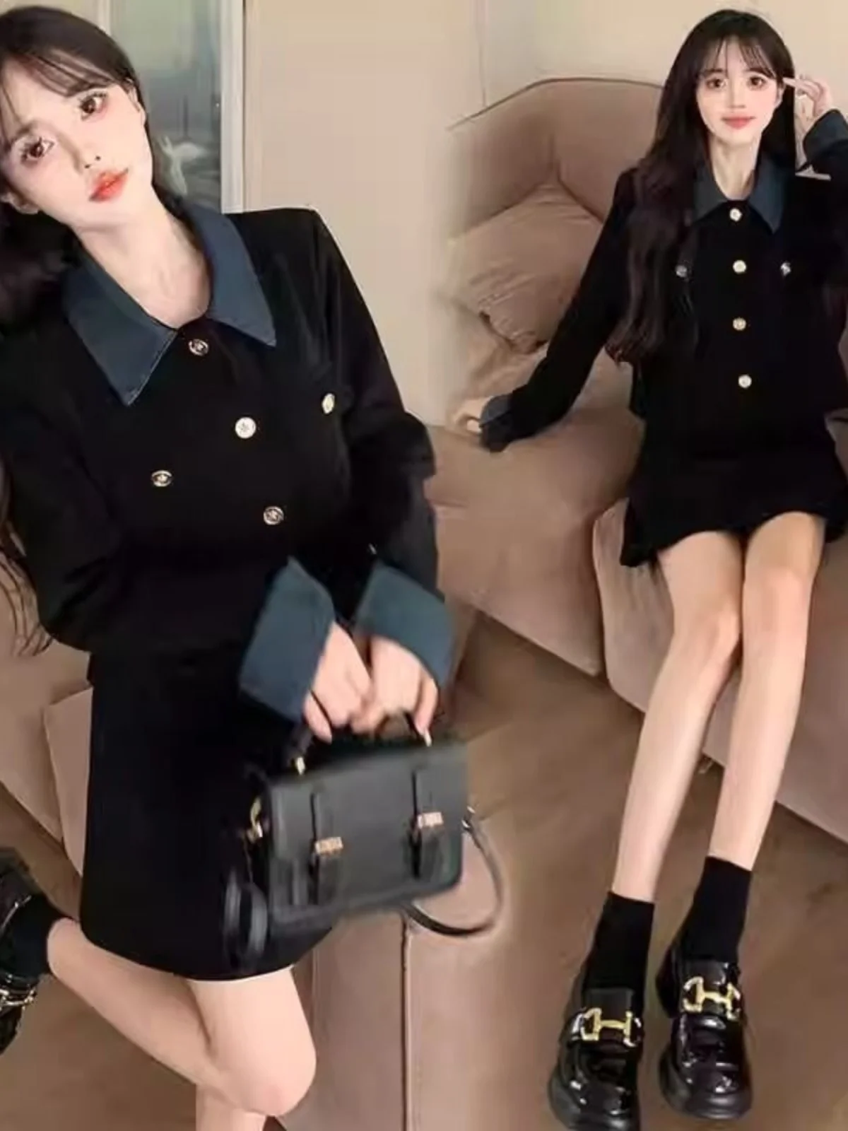 

Новый женский модный комплект Hebe Sle Bla Dr Set: юбка и блузка с длинным рукавом на пуговицах из полиэстера для весны и осени