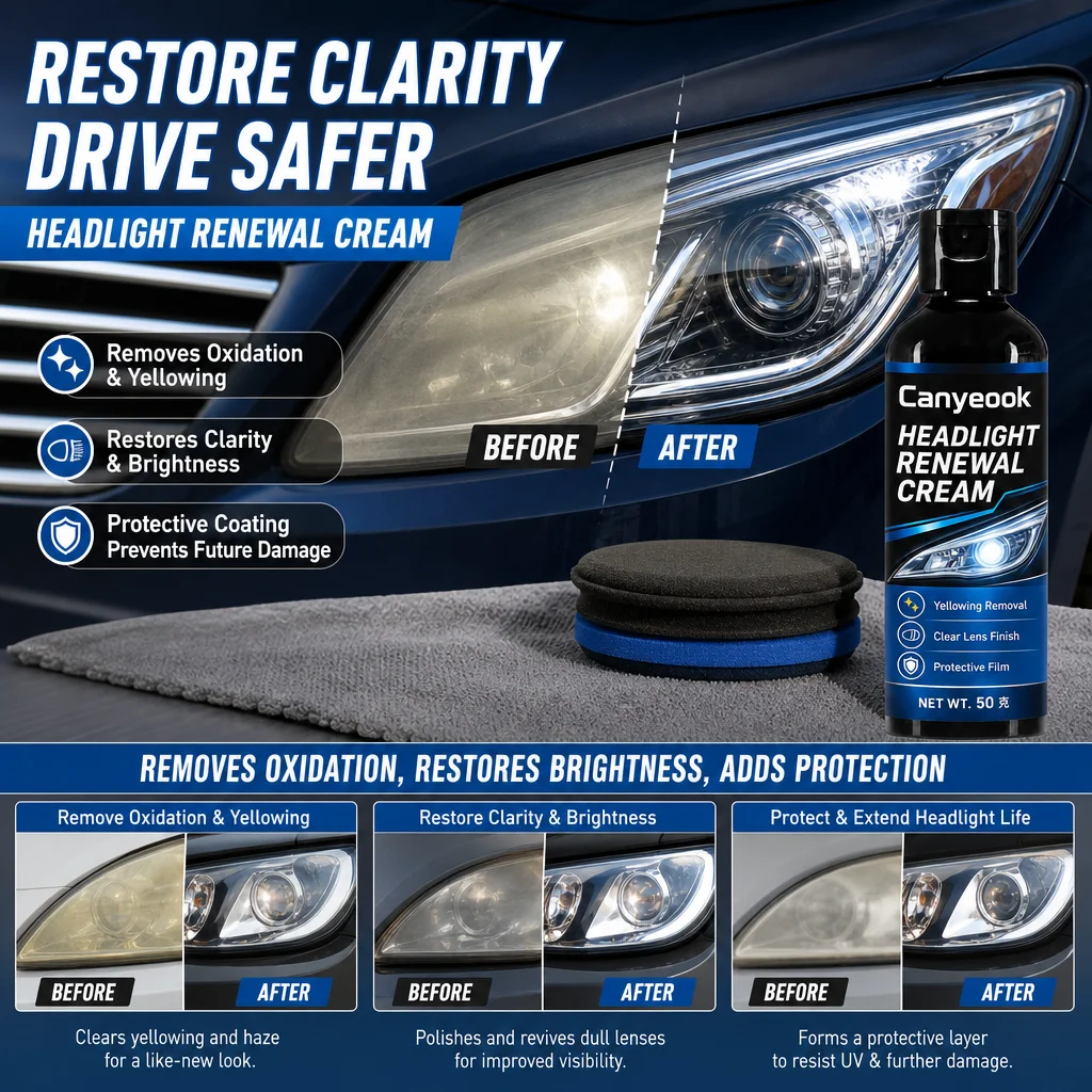 CANYEOOK Headlight Restoration Polish - Remove Cloudy Yellow & Oxidation Restore Clarity Brightness for Safe Driving