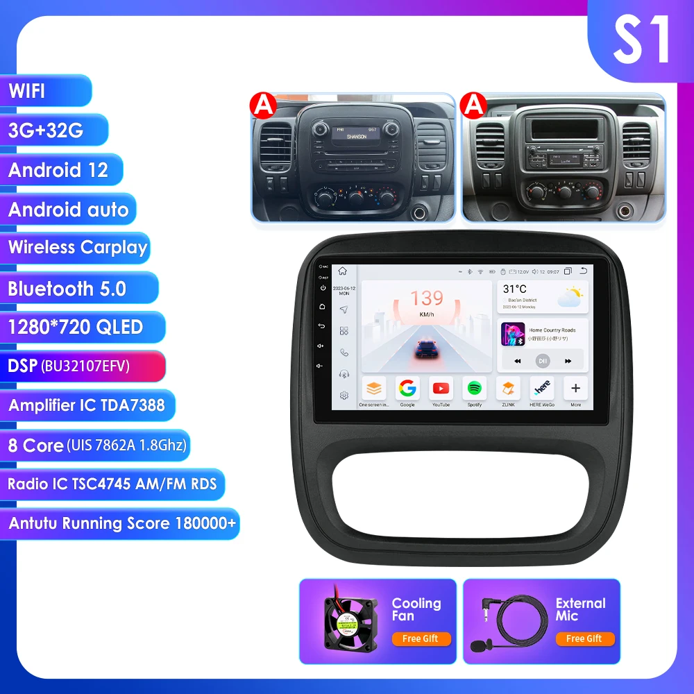 9" Hizpo 2Din CarPlay Android Auto Autoradio für Opel Vivaro B 2014 - 2018 Renault Trafic 2014 - 2021 RDS DSP GPS Navi BT 4G SWC 4