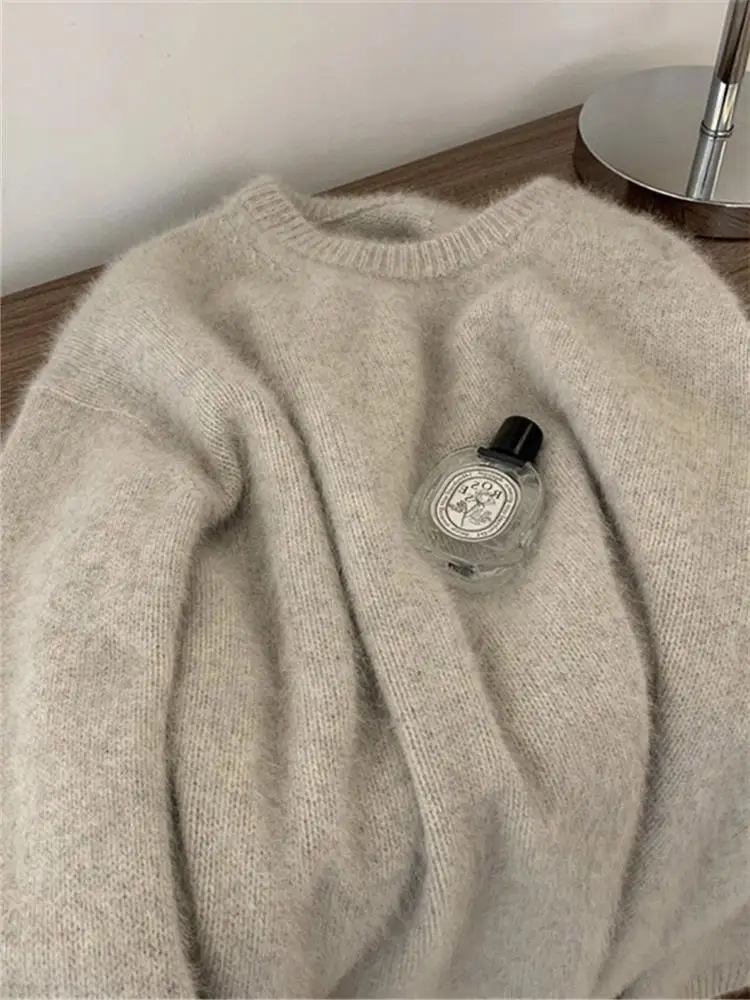 

Soft Bear Fur Women's Knitted Sweater Loose Fit Korean Sle New Arrival Comfortable Warmth Long Sve round Ne Top