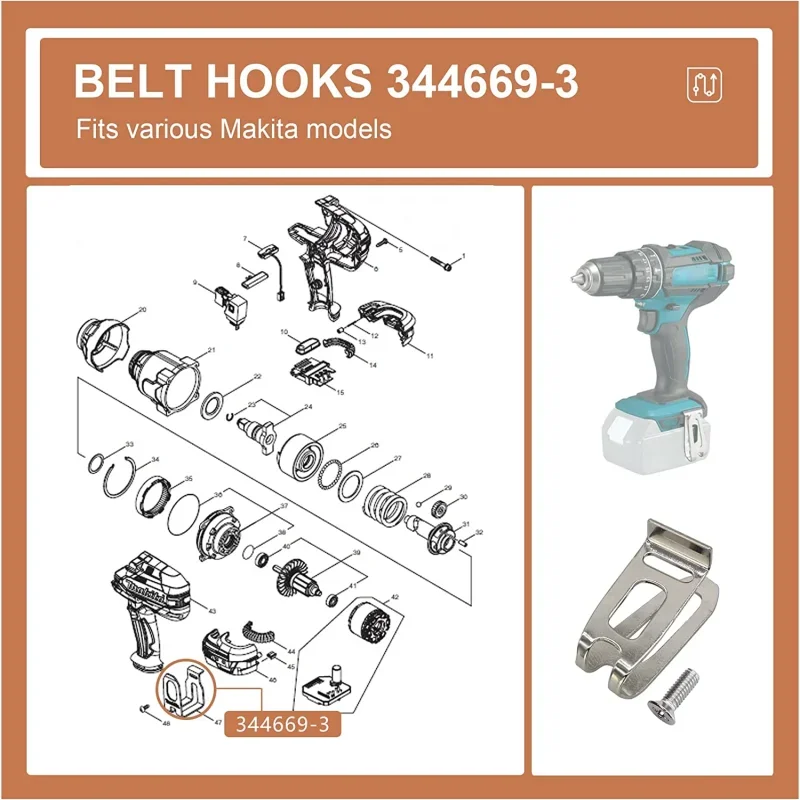 Belt Hooks Part For Makita Hook Slim and Short for Cordless Tools Belt Hook/Clip Belt Clip Hook with Screw Replacement Part