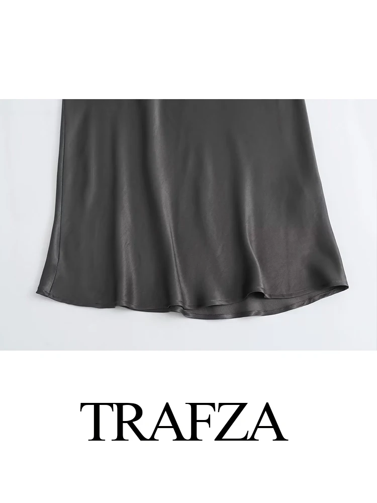 TRAFZA 2024 Fashion Women Lapel Hide Single-Breasted Long Sleeves Shirt Female Casual Chic Solid High-Waist Folds Mid-Calf Skirt