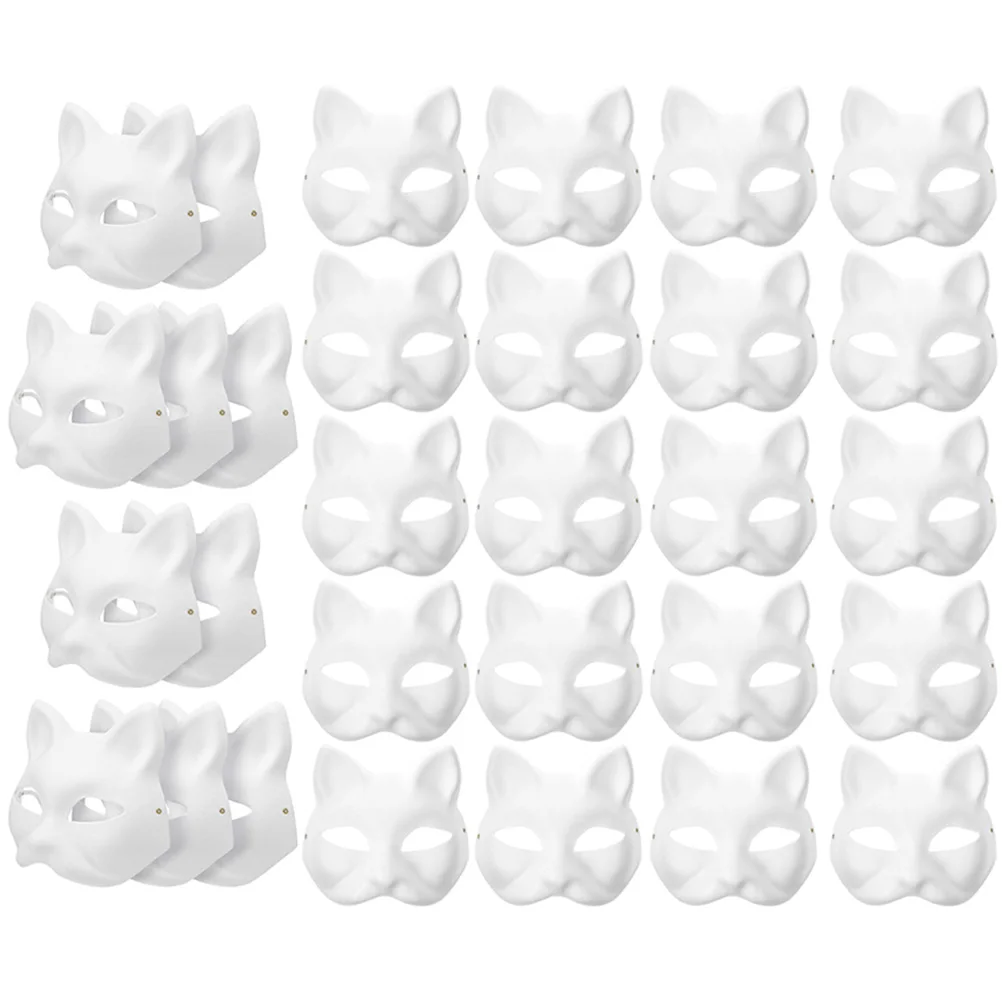 30pcs Paintable Paper Masks For Carnival Blank Mask Cat Masks Costume Cosplay Mask DIY Unpainted Cat Mask