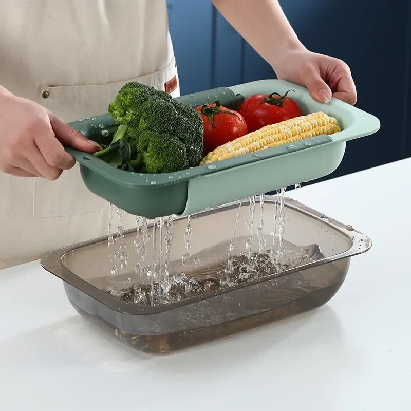 Retractable Sink Drain Rack, Dish Shelf, Adjustable Vegetable, Fruits Washing Basin, Filter Basket, Kitchen Accessories