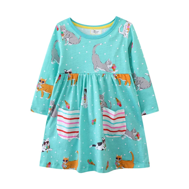 Jumping Meters 2-7T Girls Dresses Party Kids Girls Costume Animals Cat Autumn Winter Toddler Pockets Clothing Long Sleeve Frocks