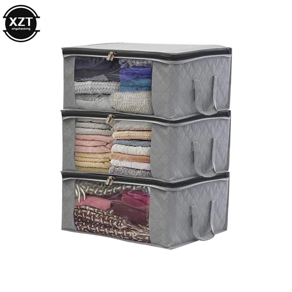 Non Woven Fabric Foldable Large Capacity Wardrobe Dustproof Clothing Storage Box Bag Quilts Clothes Organizer Case With Zipper