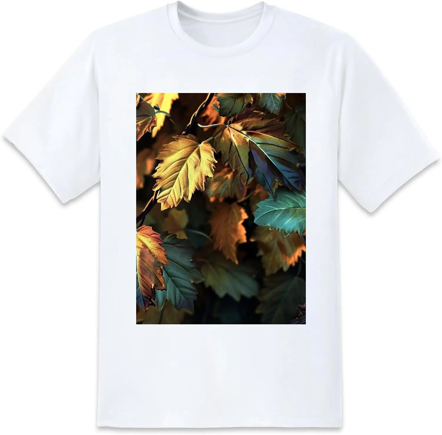 Leaves Mens Black T-Shirts Short Sleeve Crew Neck Women T-Shirt Loose Fit Soft Tees for Men Lightweight X-Small