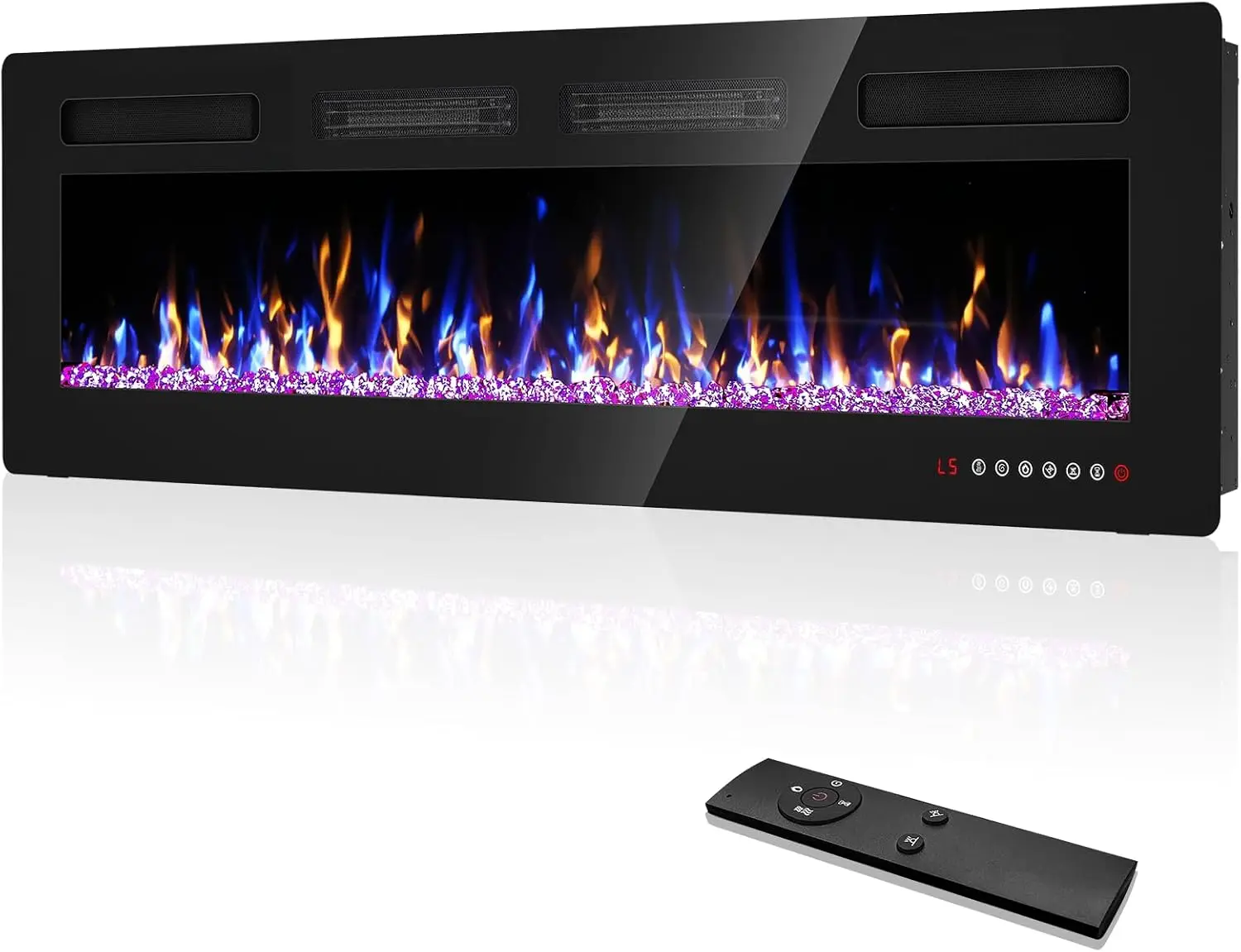 60” Recessed and Wall Mounted Fire Places Electric Fireplace with Remote Control, Toucn Screen