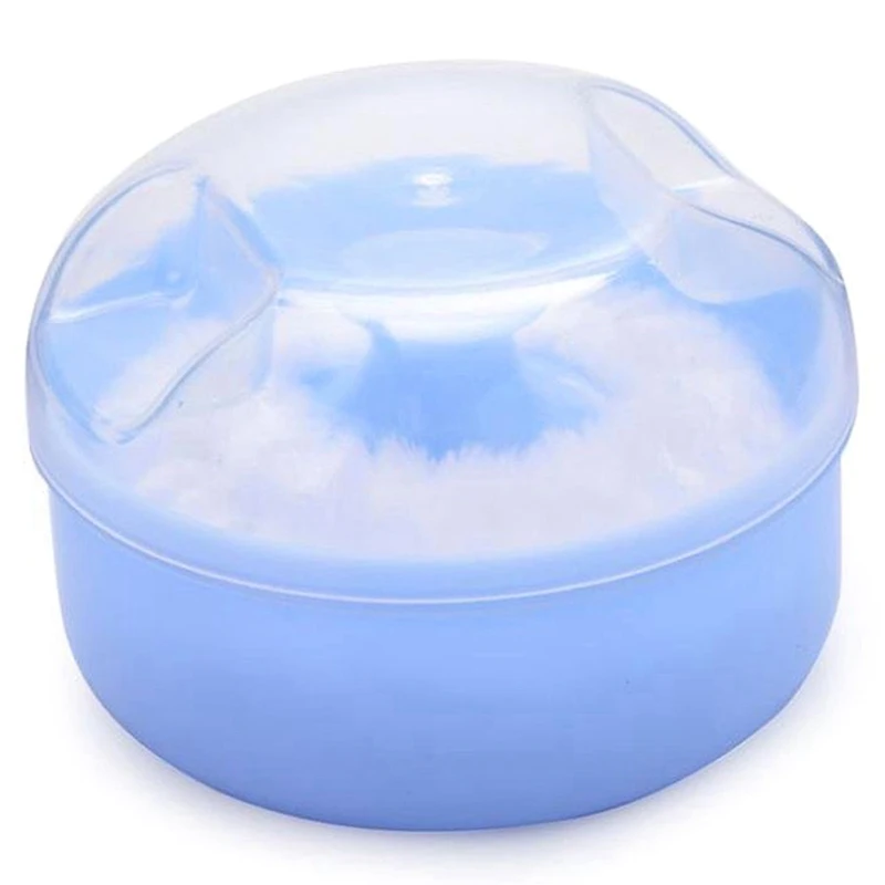 2X Baby Soft Face Body Cosmetic Powder Puff Sponge Box Case Container (Blue)