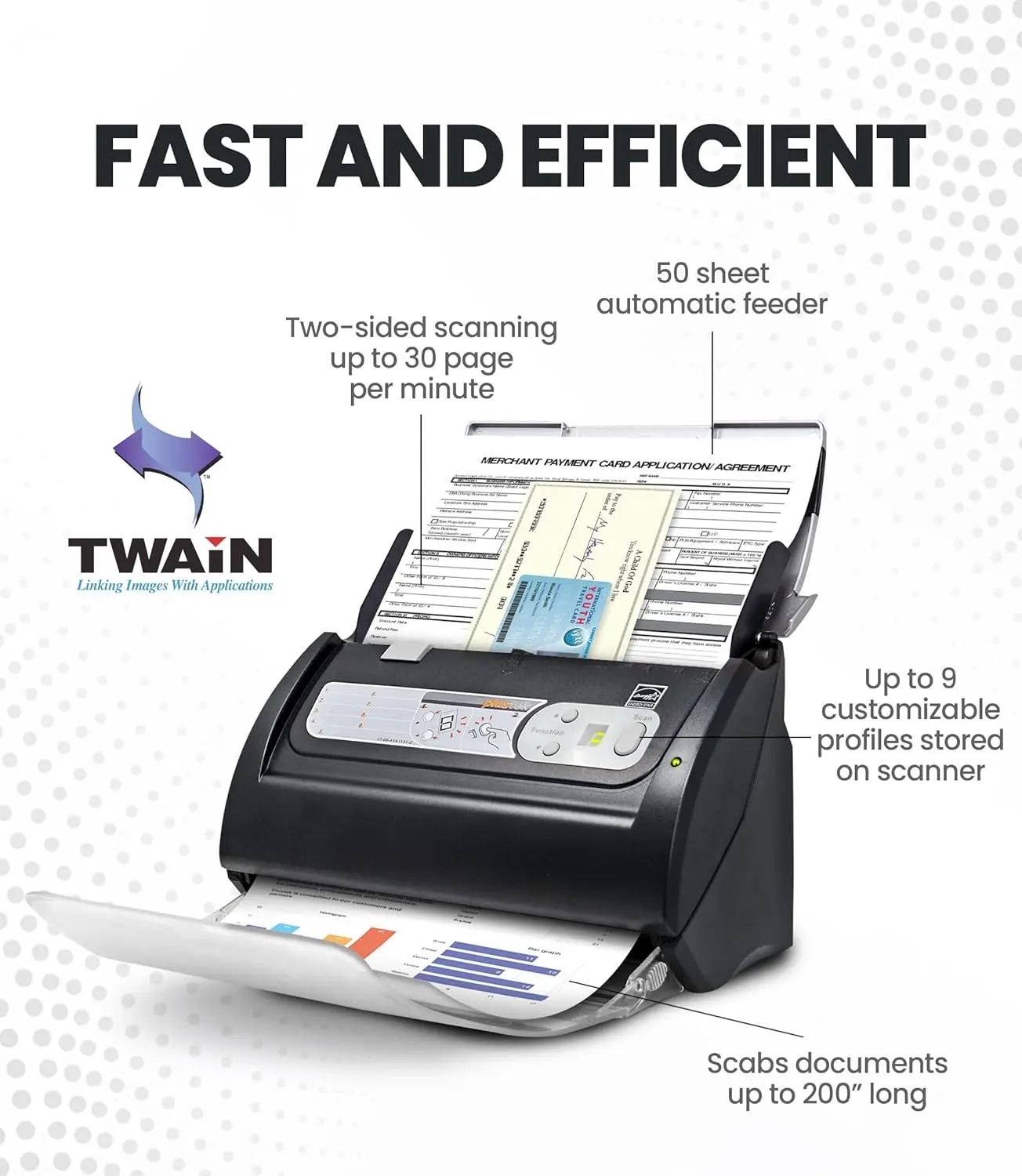 High Speed Double Sided Color Document Scanner with ADF 30 Pages Per Minute for Windows 7 8 10 11