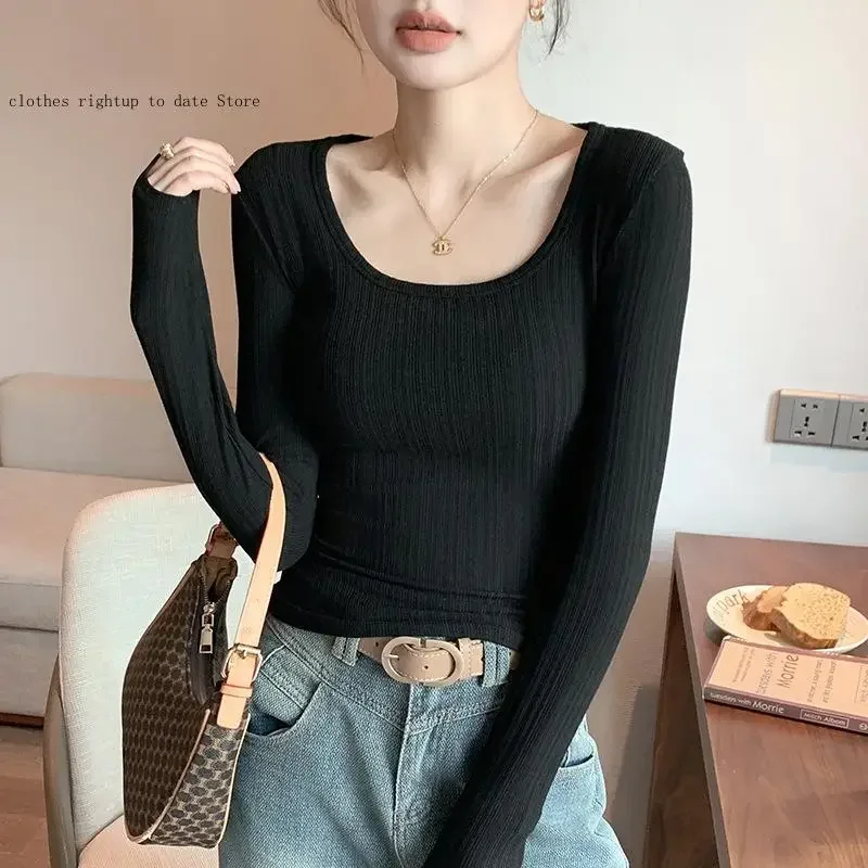T-Shirt Women's Base Shirt Long Sleeved  Low Neck Simple Casual Interior for Women's Spring and Summer Styles
